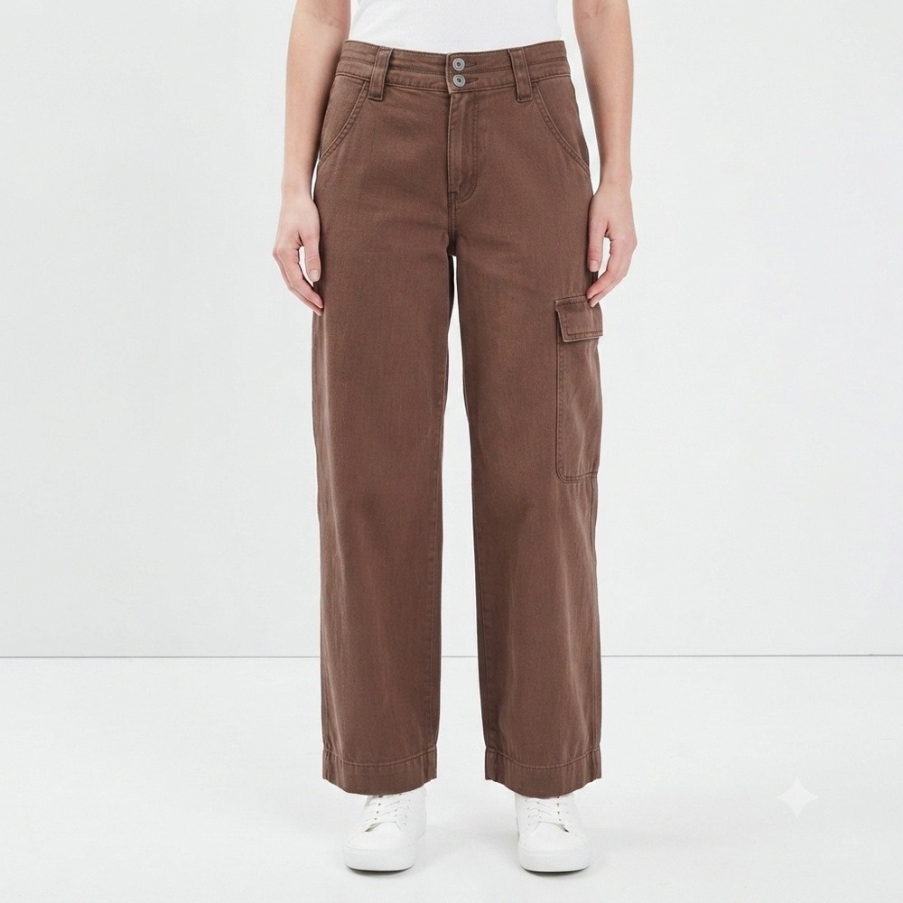 Time and Tru Pants Womens 16 Brown Wide Leg Cargo High Rise Cotton Blend